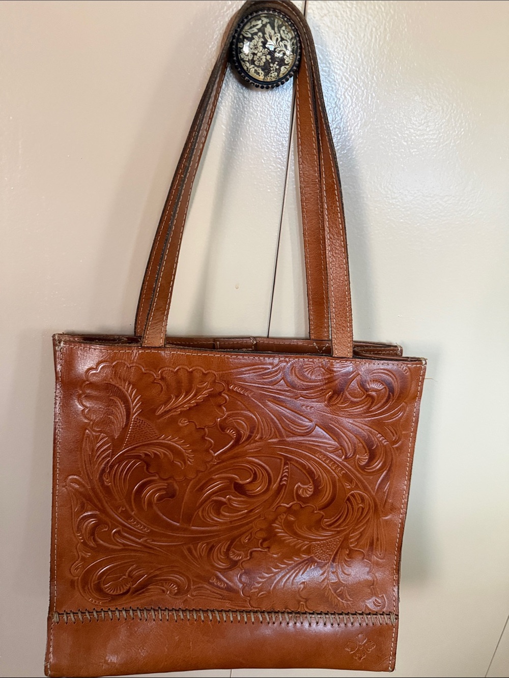 Patricia Nash Caramel Tooled Floral Leather Tote